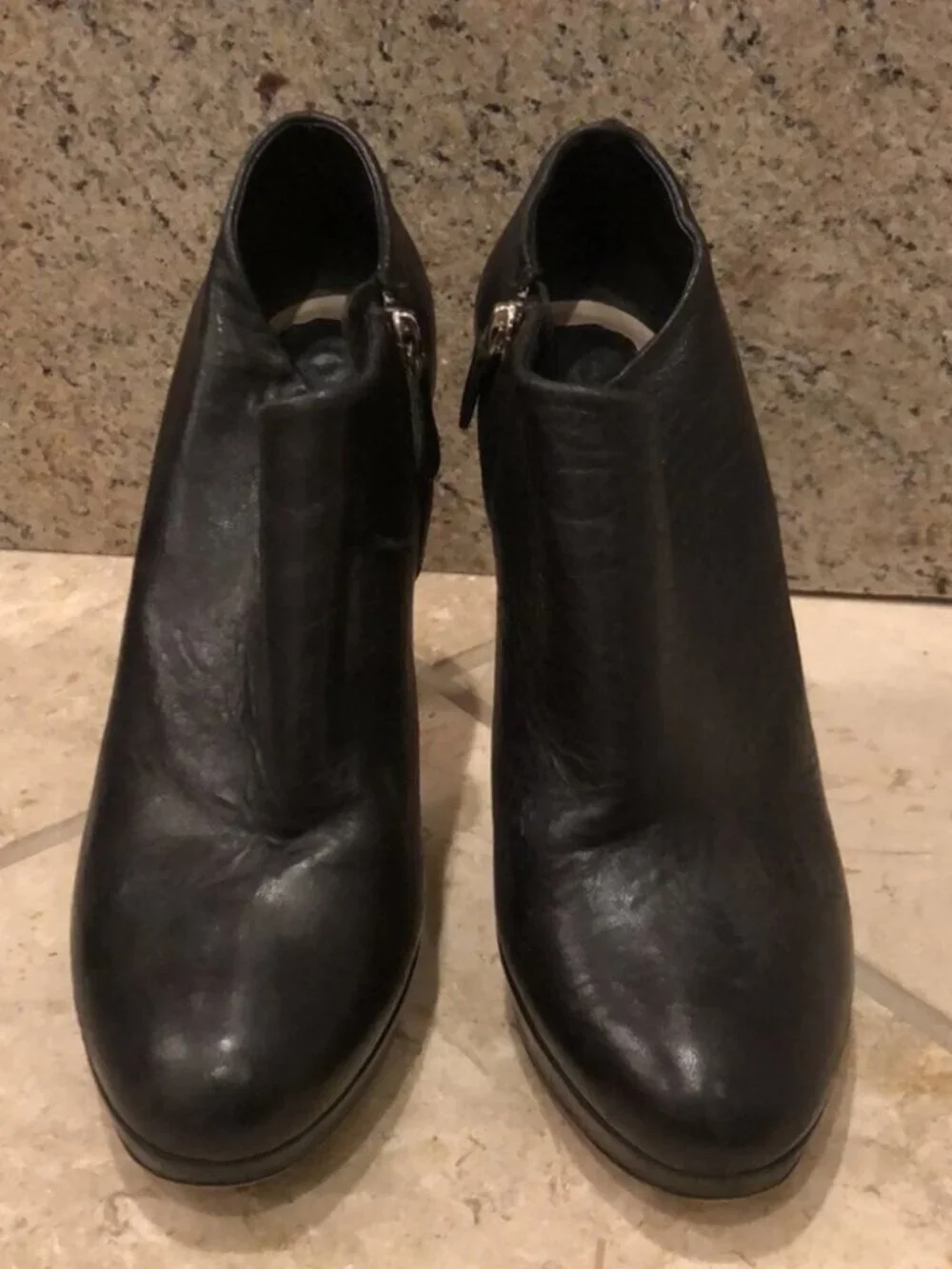 Vintage Christian Dior 100% leather stiletto platform zip up ankle bootie heel